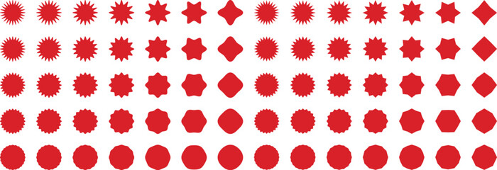 ジグザグ･ギザギザのラベルセット　ベクター　 赤　Set of vector starbursts. Collection of isolated labels.