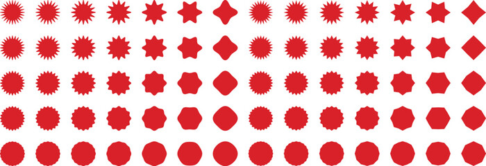 ジグザグ･ギザギザのラベルセット　ベクター　 赤　Set of vector starbursts. Collection of isolated labels.