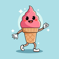 Cartoon retro happy ice cream vector