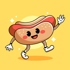 Cartoon retro happy hotdog vector