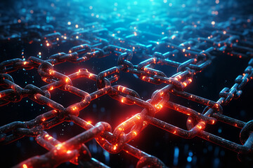 A singular broken chain link, illuminated amidst a matrix of interconnected nodes, signifies the vulnerability points in cybersecurity networks
