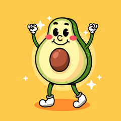 Cartoon retro happy avocado vector