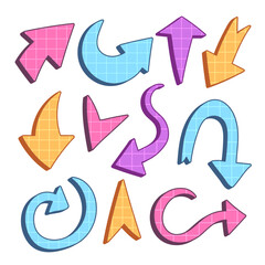 Collection colorful hand drawn arrow vector set