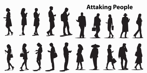 A set of silhouette attacking people vector illustration