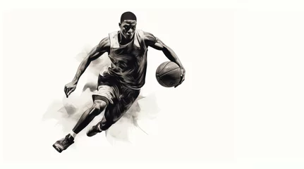 Zelfklevend Fotobehang  poster concept black athlete man playing basketball banner © Aksana