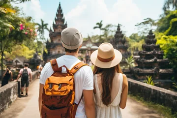 Stoff pro Meter rear view couple travelling in summer. Happy young Couple travelers © A Denny Syahputra