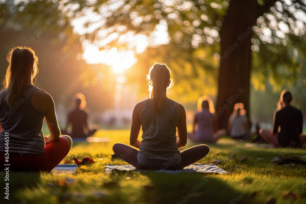 Canvas Prints group of people doing yoga_in a park.  