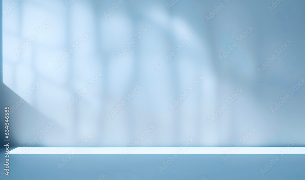 Aufkleber minimal abstract light blue background for product presentation. shadow and light from windows on wa