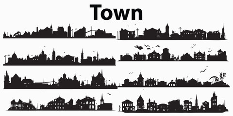 Set of silhouette Black Town vector illustration