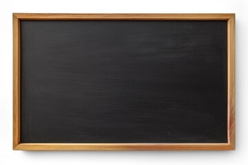 Empty black chalkboard on white background. Blank blackboard with wooden frame for text.