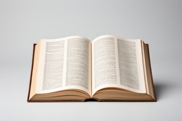 Fototapeta na wymiar Open old book on white background, top view, unreadable text