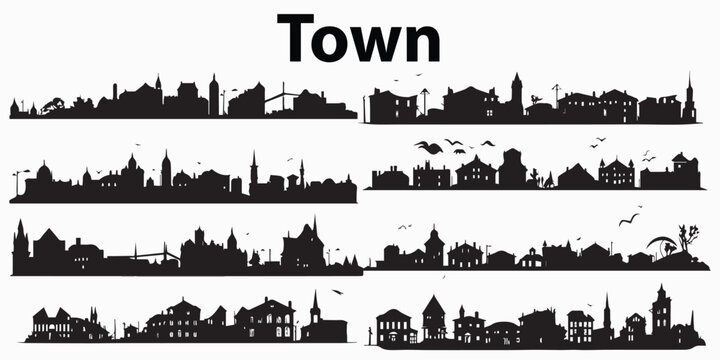 Set of silhouette Black Town vector illustration