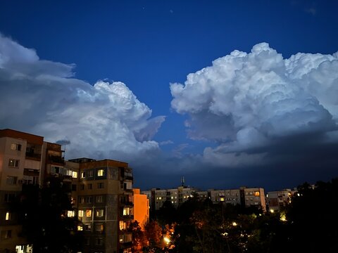 Illuminated buildings  at night, Plovdiv, Bulgaria
