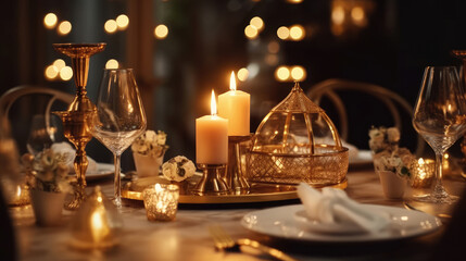 Fototapeta na wymiar A candlelight dinner at a luxurious restaurant