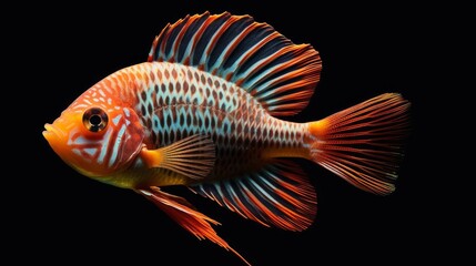 Fototapeta premium A colourful exotic fish deep underwater on a dark background