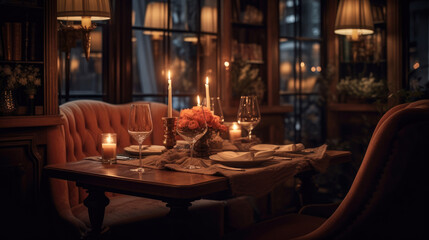Fototapeta na wymiar A candlelight dinner at a luxurious restaurant