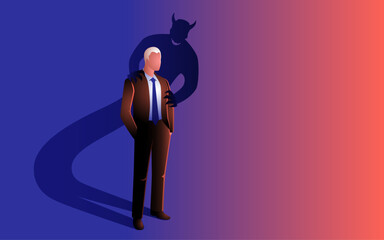 The businessman who is seduced by his own inner devil is symbolised by his own shadow in the form of a devil