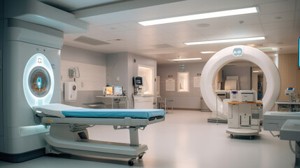 High-tech modern CT scan room in the modern hospital