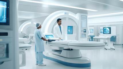High-tech modern CT scan room in the modern hospital