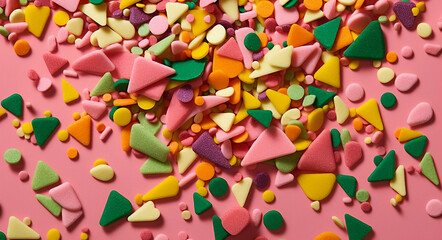 colorful different shapes on a pink background