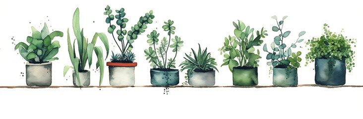 Green plant banner watercolored