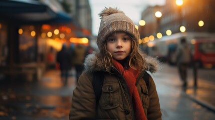 Portrait of a child in the night city made with Ai generative technology, Person is fictional