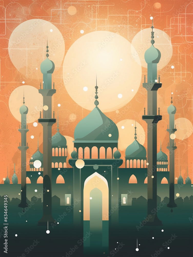 Wall mural islamic mosque illustration - ai generative