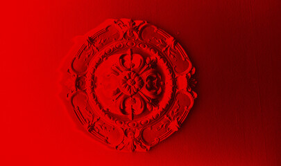 Gilded Opulence: Royal Red Baroque Emblem on a Luxurious Fresco Background