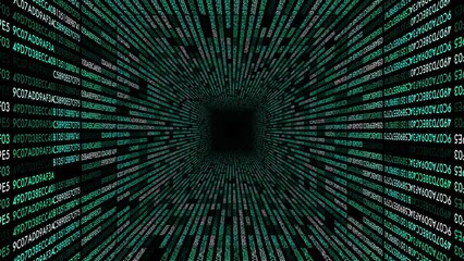Data tunnel journey, animation of numbers tunnel, transmission of digital information, 4K tech animated background