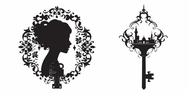 set of black and white flames girl silhouette vector illustration