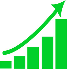 Graph going Up with green arrows vector. Flat design vector illustration concept of sales bar chart symbol icon with arrow moving up. Replaceable vector design.
