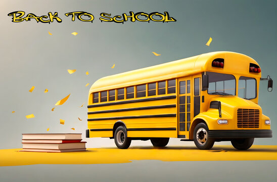 Yellow school bus, back to school concept, banner design, background 