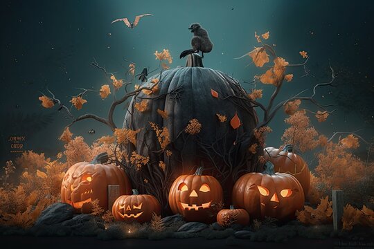 Halloween pumpkins smile and scrary eyes for party night