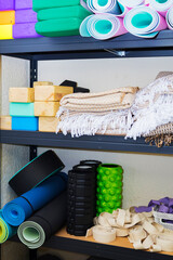 close-up of a colorful yoga mat, sports equipment,the concept of sports and a healthy lifestyle