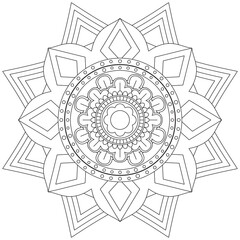 Fototapeta premium Leaf Flower Petal Coloring Mandala Art Simple Graphic Shape Vector Floral Oriental Outline Vintage Decorative Elements Pattern Illustration Islam Arabic Indian Turkish Mystic Religion Morals Lotus