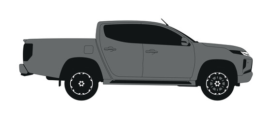 Graphite color pickup sideview isoated on white background. Fully editable lines.