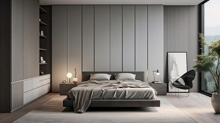 Minimalist Haven: Contemporary bedroom with a sleek wardrobe. Embracing simplicity and style