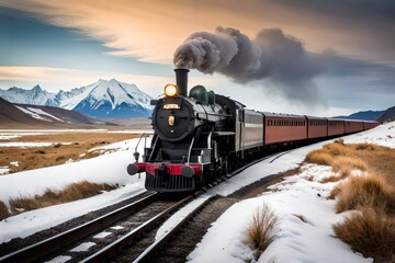 Steam locomotive pump out clouds of white smoke.AI generated