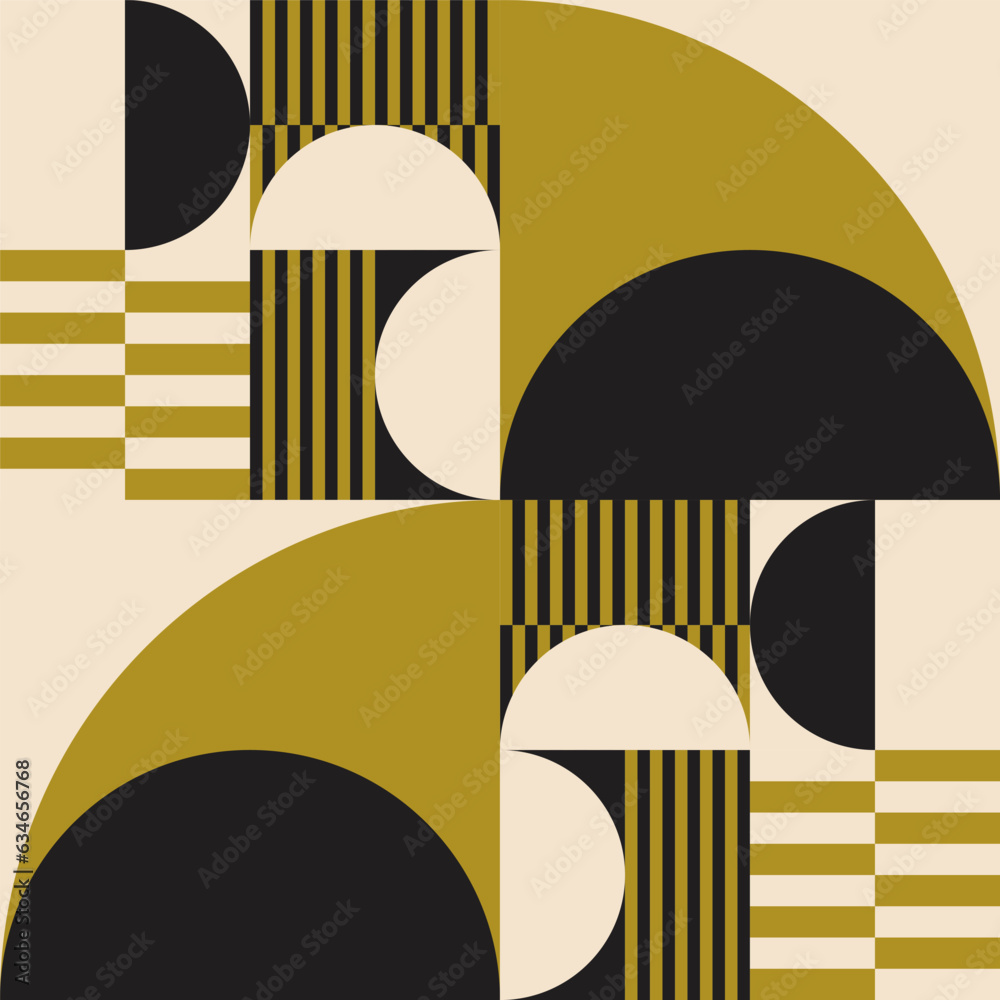 Poster modern vector abstract geometric background with circles, rectangles, squares and stripes in retro b