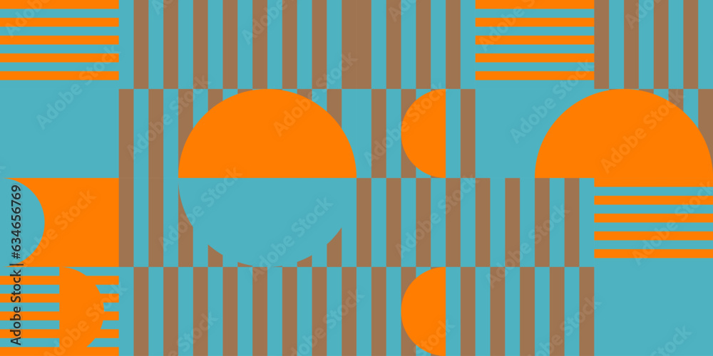 Poster modern vector abstract geometric background with circles, rectangles, squares and stripes in retro b