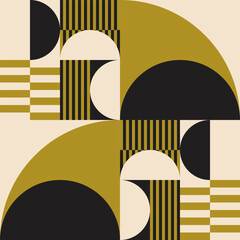 Modern vector abstract  geometric background with circles, rectangles, squares and stripes  in retro Bauhaus style. Pastel colored