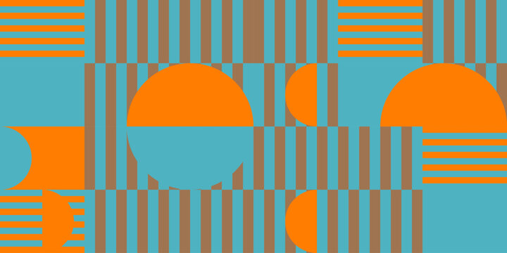 Modern vector abstract  geometric background with circles, rectangles, squares and stripes  in retro Bauhaus style. Pastel colored
