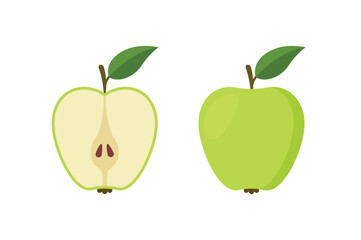 Green apple, whole and slices, eps 10 format