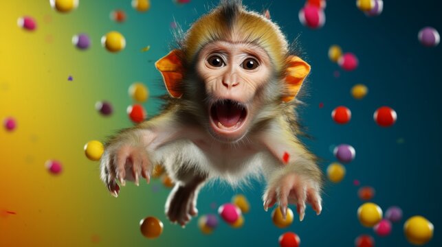 Photo of a surprised monkey with a comical expression on its face created with Generative AI technology