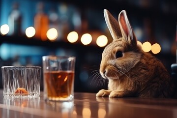 Drinking rabbit with alcohol in a pub.