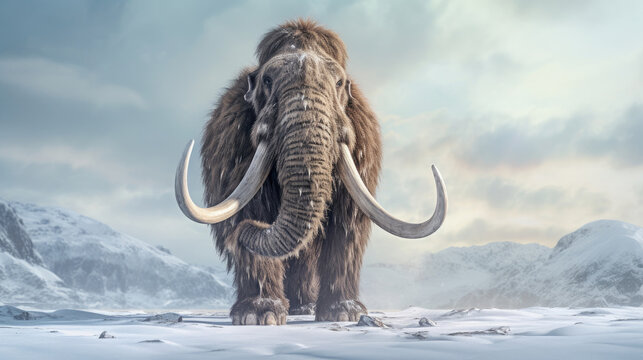 A prehistoric mammoth in ice age. elephant mammoth. Generative Ai