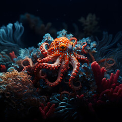 Concept Image Colorful squid under water.
