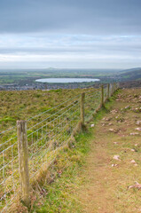 Fototapeta na wymiar View from Cheddar Gorge, Somerset, to Cheddar Reservoir, Brent Knoll and the Bristol Channel