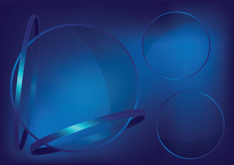 Blue round glass. Circle glass texture with glasses. Realistic transparent glass in a round frame. Vector illustration