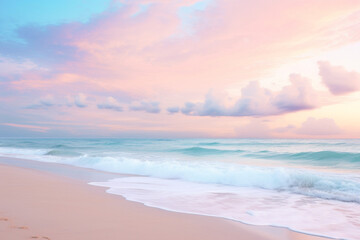Fototapeta na wymiar A pastel-colored beach sunset, evoking a serene and calming love background Generative AI